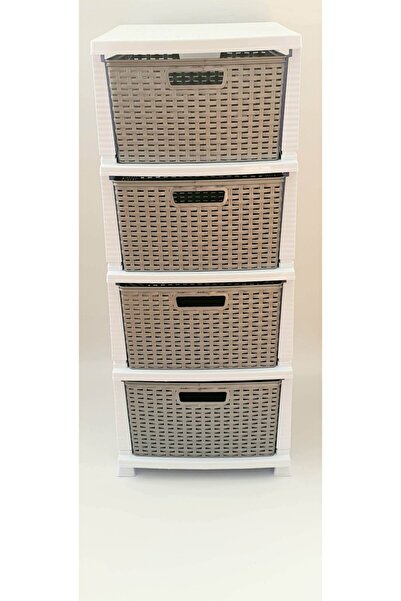 SARAL Hasır Desenli Dört Çekmeceli Gri Beyaz Komidin Sebzelik Şifonyer