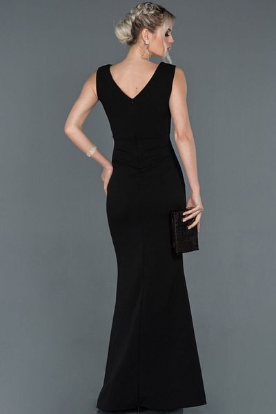 Abiyefon Black Long Double Breasted Collar Fishnet Evening Dress Abu1190