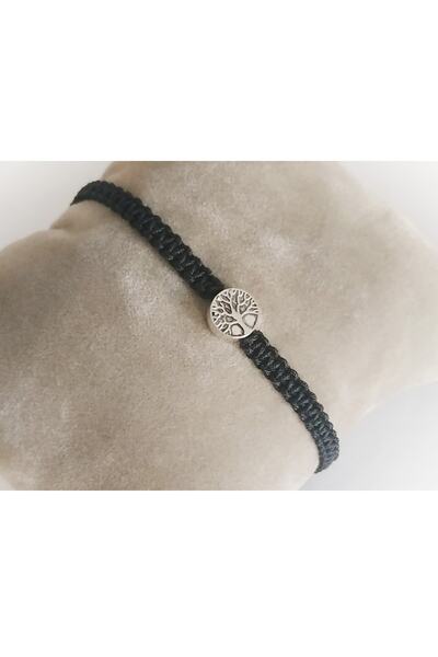 Qirpi Tree of Life Macrame Bracelet Unisex Black Color 24 Cm