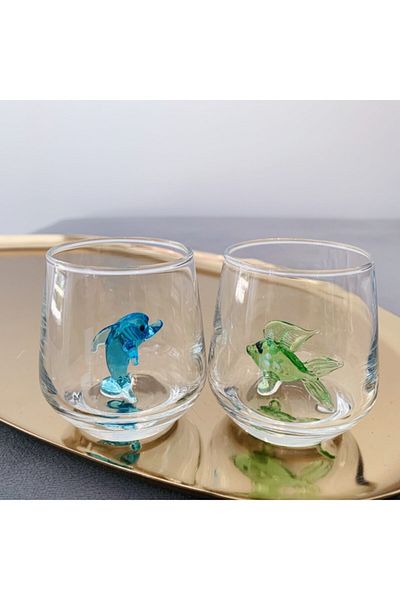 Minizooistanbul طقم أكواب قهوة مصنوعة يدويًا من الزجاج مكون من 6 قطع