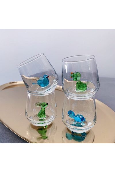 Minizooistanbul طقم أكواب قهوة مصنوعة يدويًا من الزجاج مكون من 6 قطع