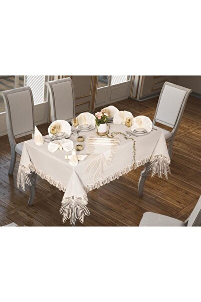 Palmiye Beyaz Ağır Fransız Dantelli 26 Parça Yemek Takımı
