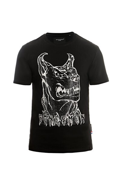 BONESMEN Erkek Siyah Yuvarlak Yaka Parlayan Dogo T-shirt