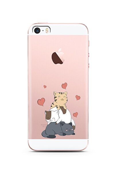 Spoyi Iphone 5s Kedi Kardeşler Tasarımlı Süper Şeffaf Silikon Telefon Kılıfı