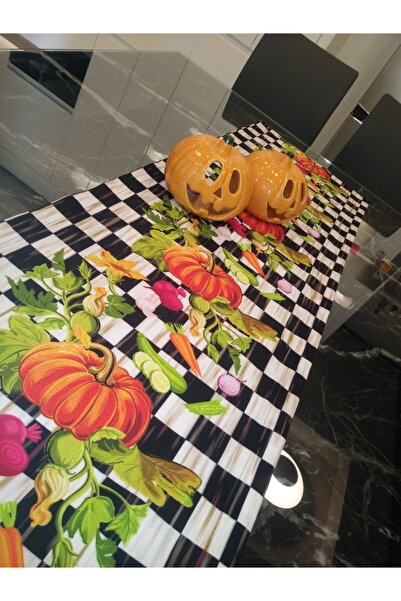 Ayşemce مفرش طاولة برتقالي من ماكينزي بنمط اليقطين