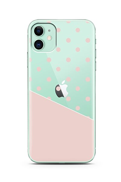Spoyi Iphone 11 Çapraz Pembe Tasarımlı Süper Şeffaf Silikon Telefon Kılıfı