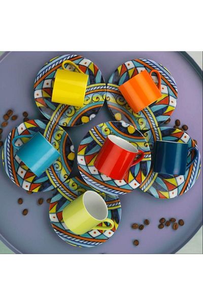 Kütahya Porselen Ruya 6-Piece Coffee Set - P Boya, Nano Dek, Dg402 Classic
