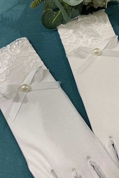 Turkuaz White Bridal Gloves