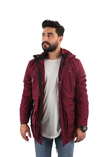 Staff Erkek Bordo Kapüşonlu Kaban