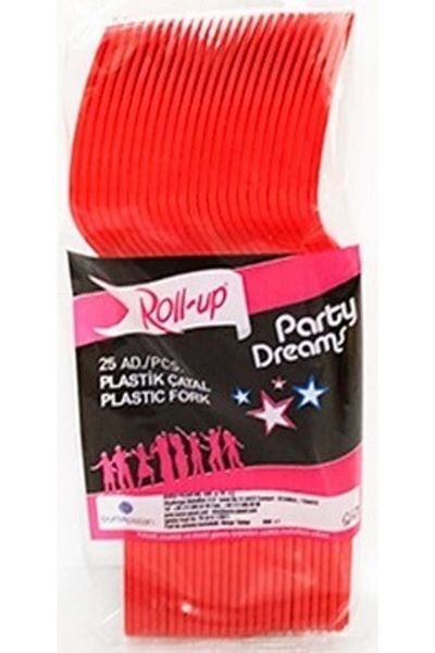 Rullup 25 Pieces Plastic Red Fork
