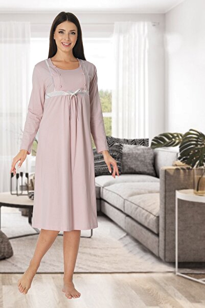 Effortt Γυναικείο νυχτικό εγκυμοσύνης σε σκόνη με χαρακτηριστικό θηλασμού