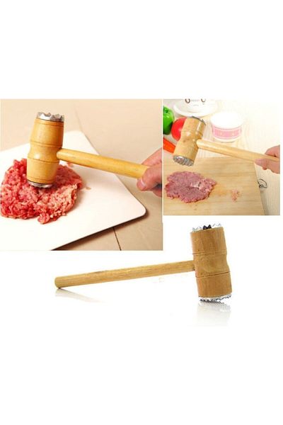 Depolife Meat Beating Hammer Vegetable Tenderizing Pestle Wooden Mallet with Aluminum Mouth