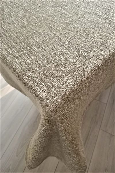 eno concept Natural Linen Textured Gray Cream Tablecloth