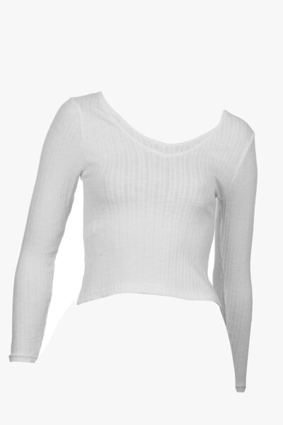 ZY BUTİK Women's White Crop V-Neck Knitwear