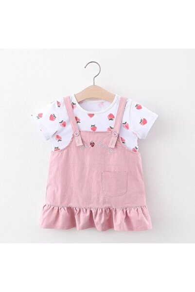 Luckylovelykids Kız Bebek Pembe Çilek Salopet