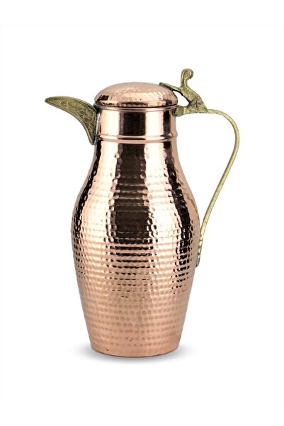 Sonay Bakırcılık Kapaklı Dövme Debbe Küçük Kırmızı Bakır Sürahi