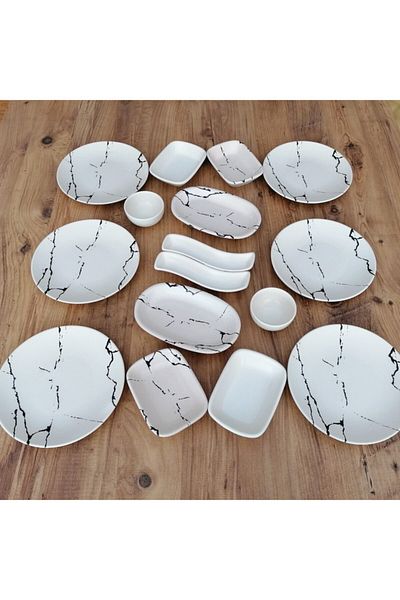 Keramika Matte Cream Marble Pattern Set Breakfast 16 Pieces for 6 People