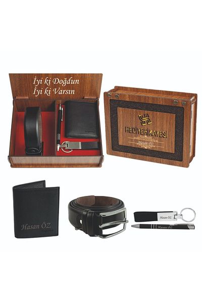 CENGİZ PAKEL 13601 Genuine Leather Men's Wallet and Belt Set