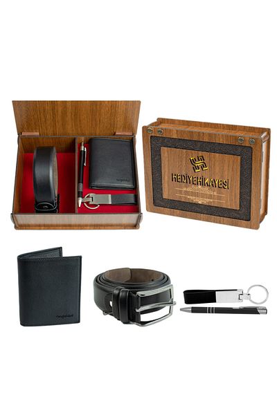 CENGİZ PAKEL 13601 Genuine Leather Men's Wallet and Belt Set