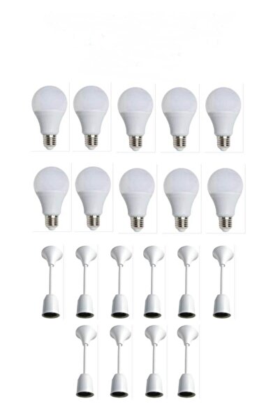 Genel Markalar Muhafazalı Porselen Asma Duy Takımı 10w Led Ampül 10lu Set Paket