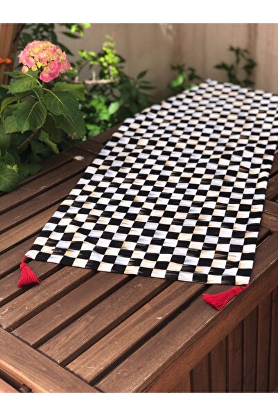 Çengelli İğne Siyah Beyaz Damalı Kırmızı Sargı Runner