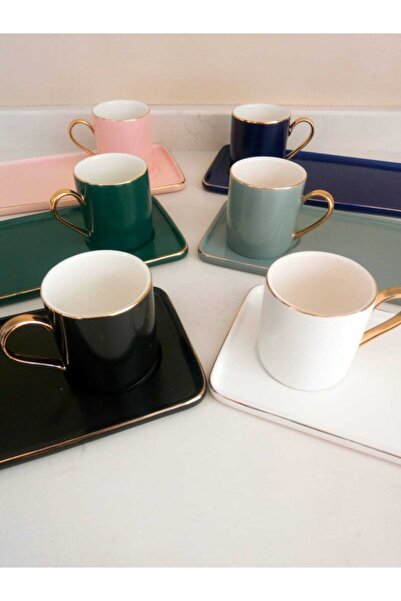 TEKBİR PORSELEN Kahve Fincan Takımı 6 Adet Farklı Renk