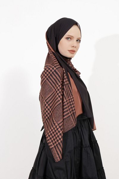 Differenza Γυναικείο καρό σάλι καφέ Houndstooth