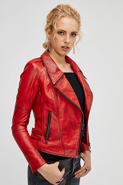 Deri Effect Kadın Kırmızı Rogue  Deri Mont
