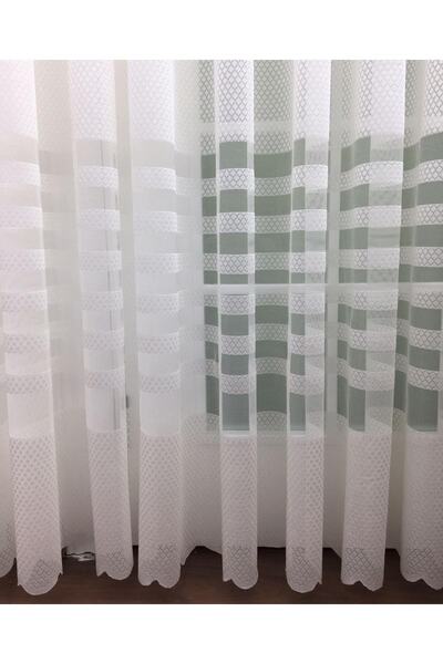 Esse Home Екрю в'язана горизонтально смугаста тюлева штора, 250x260, нормальний ворс, 1/2,5