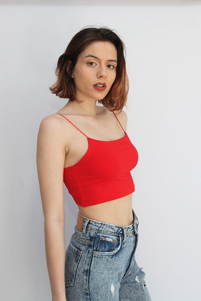 Rosse Butik Women's Red Rope Strap Crop Top