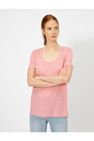 Koton Women's U-Neck Short Sleeve Basic T-Shirt