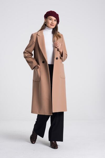 Pitti Women's Camel Stamped Buttoned Coat 70581