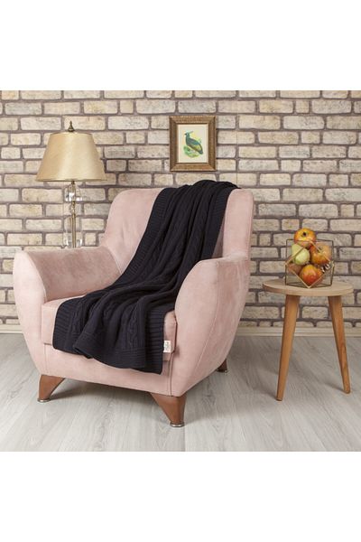 Betires Home شال أريكة محبوك باللون الأزرق الداكن