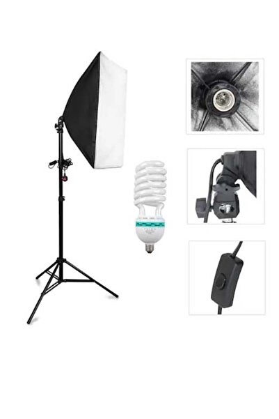 Deyatech Softbox 50x70cm Sürekli Işık Tek Duy Paraflaş Youtuber Make Up Vi 25 Watt Kaliteli Led Ampul