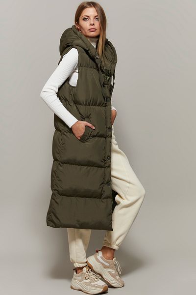 Cool & Sexy Khakifarbene lange Pufferweste für Damen – DAF05