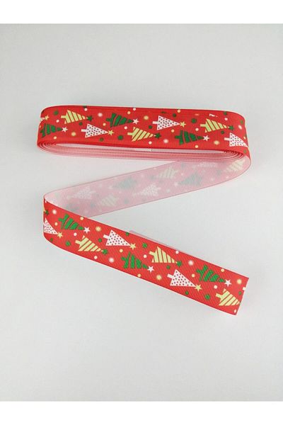 Hobigram Κόκκινη κορδέλα με μοτίβο πεύκου Grosgrain 2,5 cm 1 μέτρο – Κορδέλα, Κομψό Σχέδιο, Γυναικείο Αξεσουάρ –