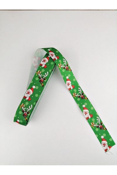 Hobigram Πράσινη κορδέλα με μοτίβο Άγιου Βασίλη Grosgrain 2,5 cm 1 μέτρο – Κορδέλα, Κομψό Σχέδιο, Γυναικείο Αξεσουάρ – Ku