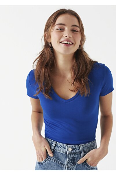 Mavi Women's V-Neck Navy Blue Basic T-Shirt