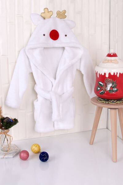 Baveno Παιδική ρόμπα με κουκούλα 100% Πολυεστέρας Λευκή Ρόμπα Μπουρνούζι για το σπίτι