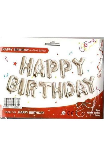 Parti Furyası Silver Happy Birthday Foil Balloon 16 Inch