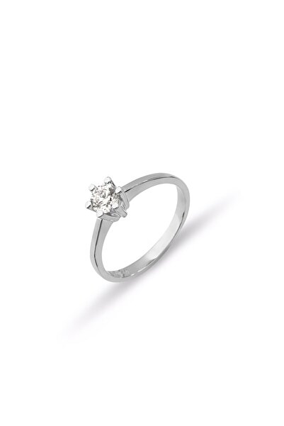 MySilvers 6 Tırnak Tektaş Yüzük Kadın Rodyum