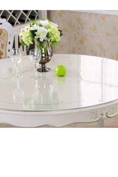 ERKSOLHOME Şeffaf 1,4 Mm Es 95 Cm Yuvarlak Kalın Pvc Kaymaz Masa Örtüsü Koruyucu