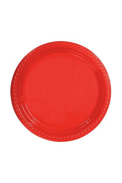 ELITETIME Plate for Christmas Table Plastic Round 22 Cm Red