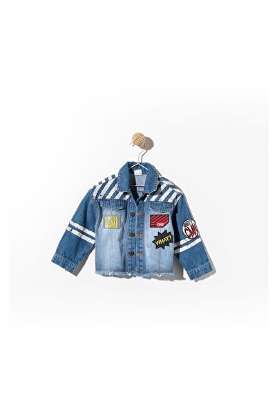 Cumino Cmn Boys Erkek Çocuk Mavi Arma Baskılı Spor Kot Ceket