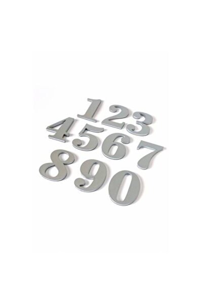 GENDEC 7 Cm No=1-1-2-3-4-5-6-7-8-9-0 Yapışkanlı Metalik Gri Kapı Numarası
