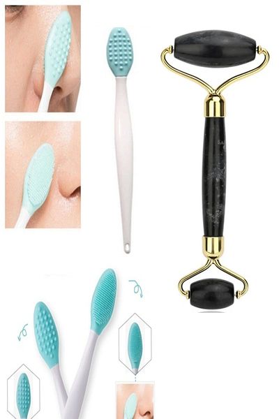 TİNEKE Black Jade Stone And Nose Blackhead Skin And Facial Cleanser Cleansing Exfoliating Brush Strawberry