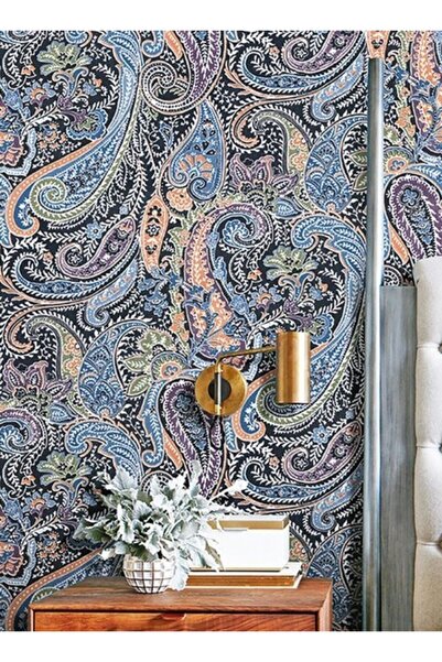 Genel Markalar Retro Mavi Rengi Hint Desenli Duvar Kağıdı 5013-01