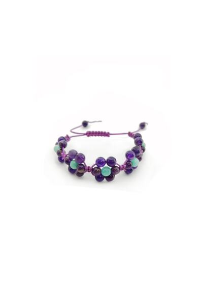 OSMANLI DOĞAL TAŞ Certified Amazonite - Amethyst Macrame Knitted Bracelet