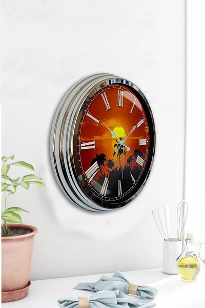 Kasva Concept Gift 40 cm Chrome Metal Sunset Wall Clock