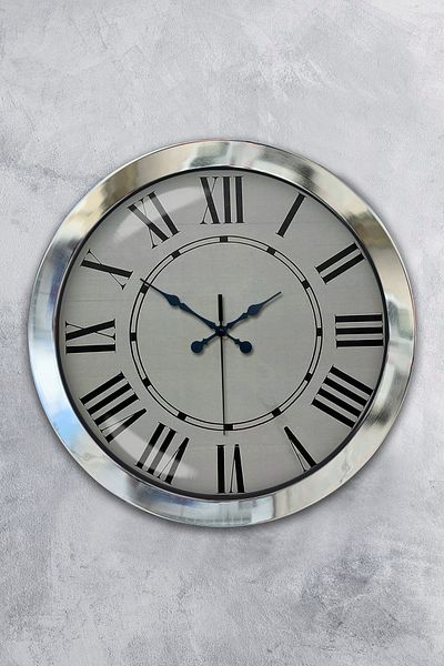 Kasva Concept Gift 36 cm Chrome Metal Roman Number Wall Clock